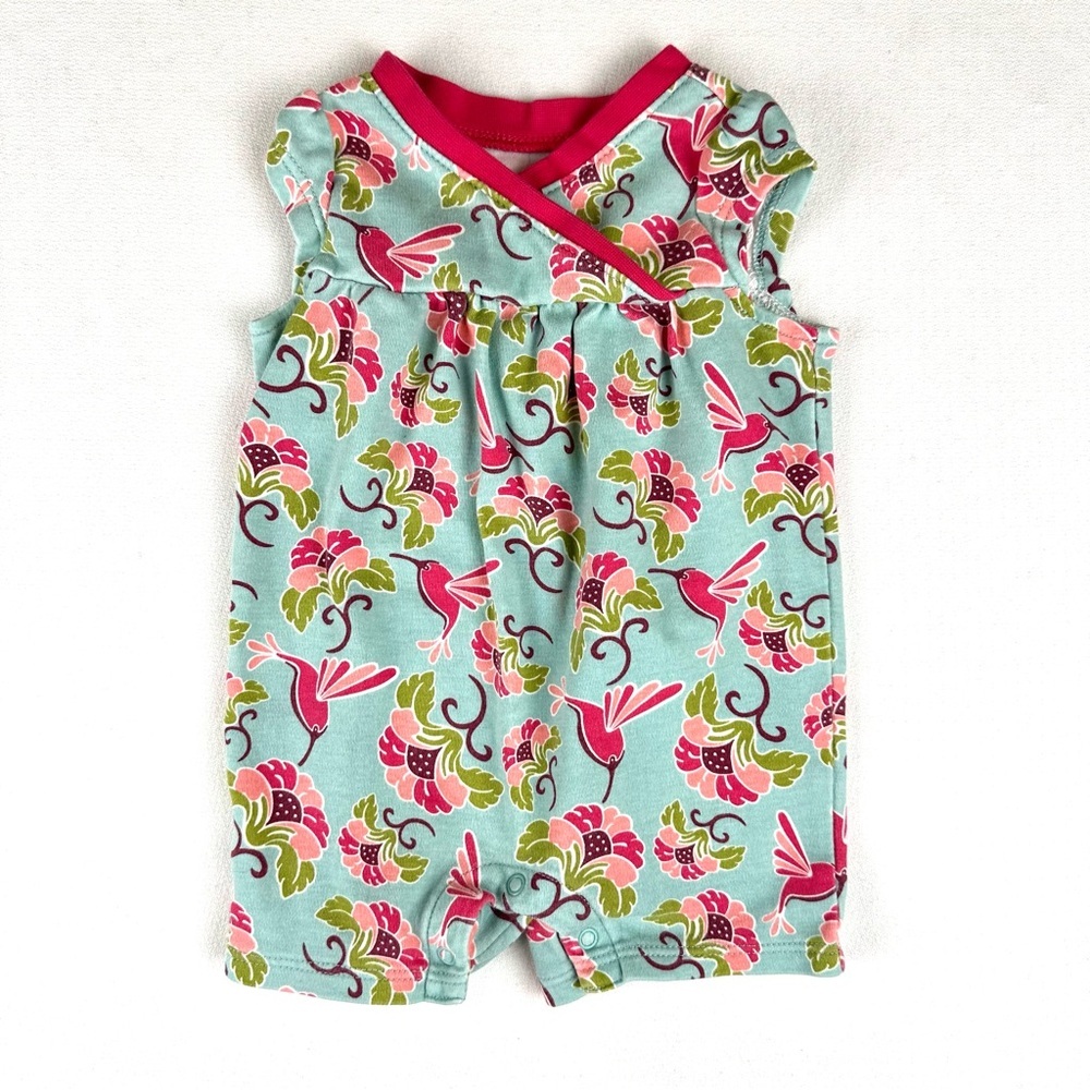 Tea Collection Floral‎ Cap Sleeve Short Romper Onesie 0/3M Cotton Playwear